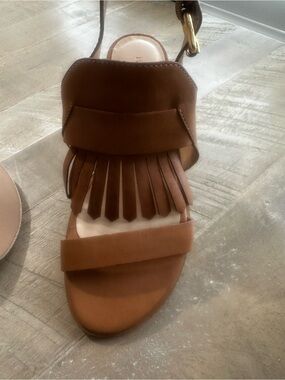 Pour La Victoire Brown Leather Fringe Ankle-Strap Sandal
